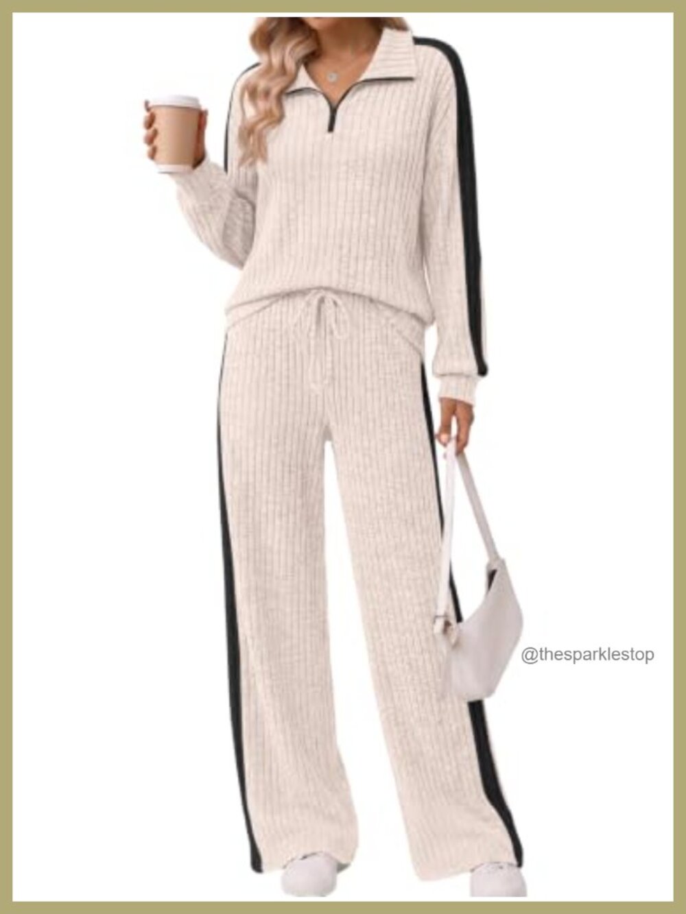 Women's 2 Piece Lounge Set Quarter Zip Long Sleeve Wide Leg Pants Travel Outfit